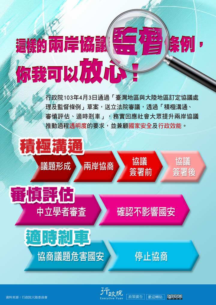 「這樣的兩岸協議監督條例，你我可以放心！」文宣廣告 